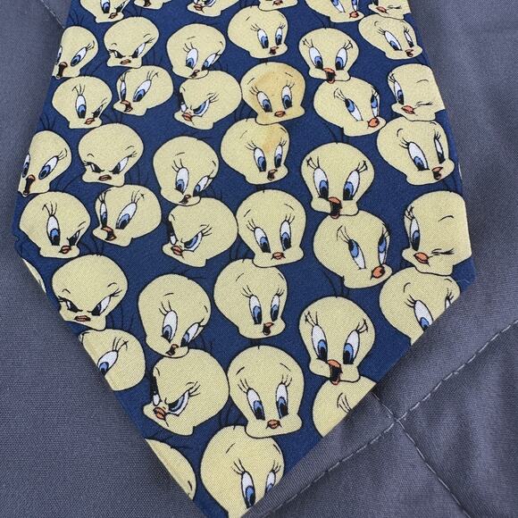 Vintage Tweety Bird All Over Print Silk Necktie Warner Brothers 1995 Blue Yellow - Picture 7 of 7